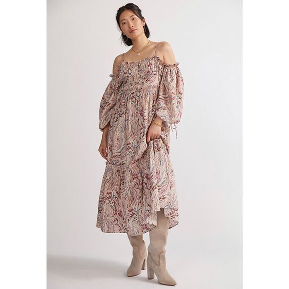 New Anthropologie Paisley Puff-Sleeved Maxi Dress By Love The Label in Assorted - Picture 1 of 6